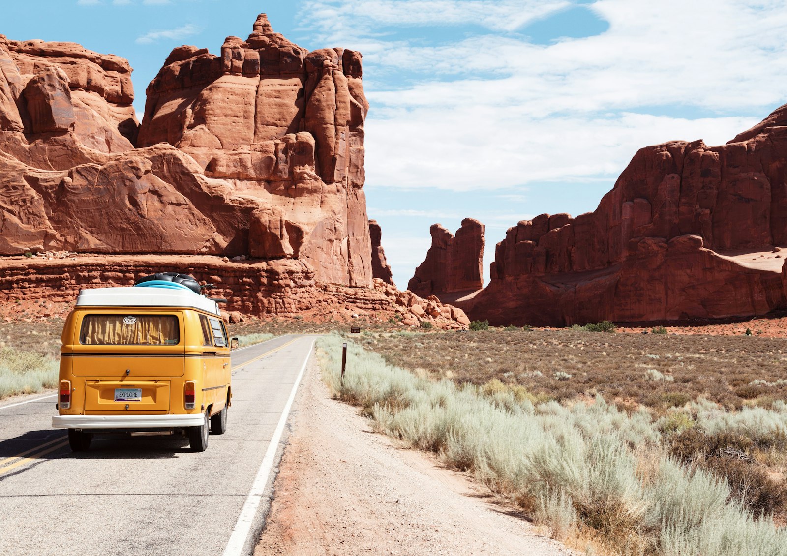 Open road through the mountains at speed